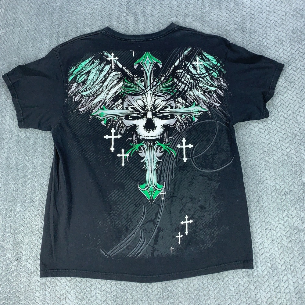 MMA Elite Shirt Men XL Black Graphic Skull Eagle MMA Fighting Tee All Over Print